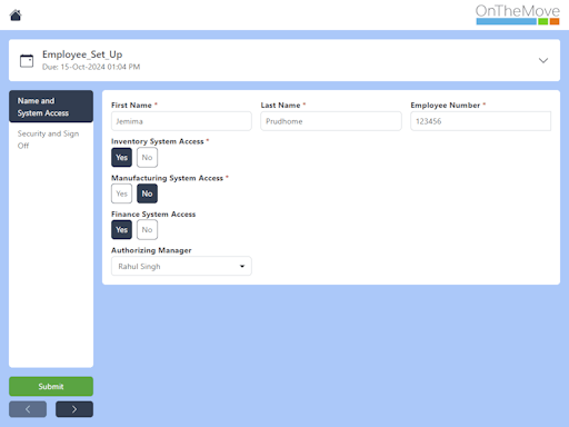 Employee Set Up Form Section One